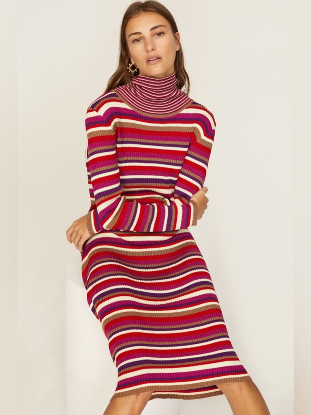 Lisa Says Gah Virgine Ribbed Long Dress Turtleneck Sz XXS Retro 70s Autumn